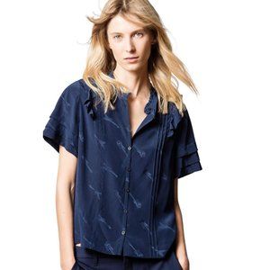 Zadig & Voltaire Tact Jac Guitar Navy Blue Silk Shirt Size XS